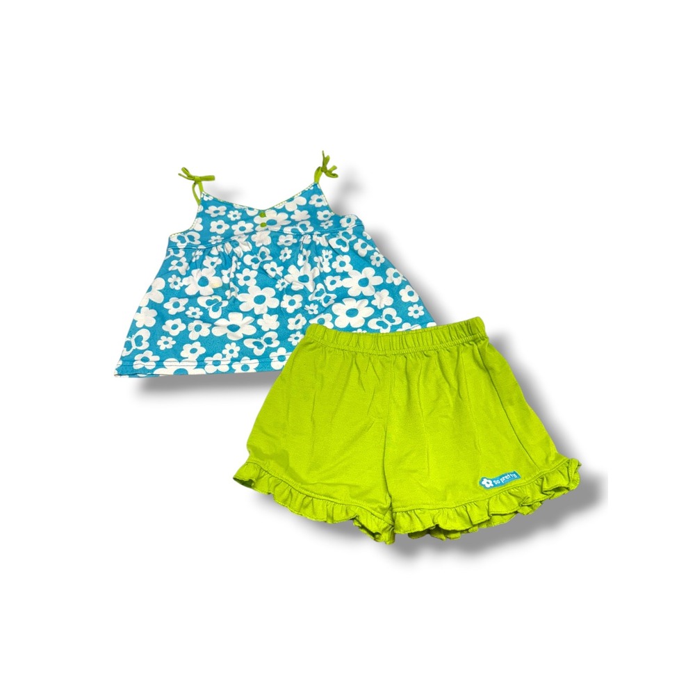 Carters Girls Blue Floral‎ Butterfly Pajama Set Green Ruffle Shorts Size 5